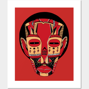 Red and Cream African Mask No 3 Posters and Art